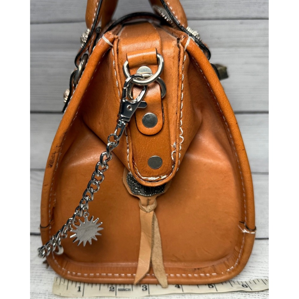 Montana Silversmiths Tooled Leather Satchel Western‎ Buckle Bag Brown Handbag - Picture 3 of 11